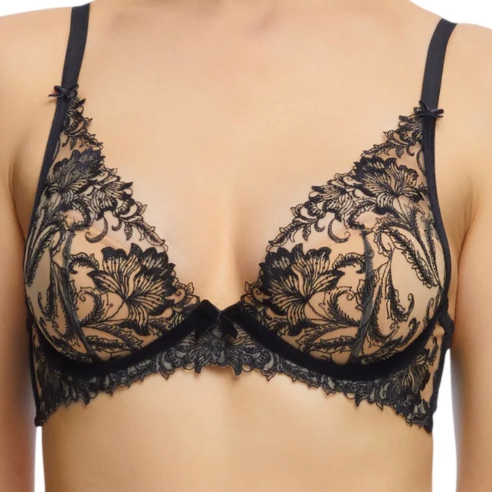 BRAND NEW BLACK LACE DVT DITA VON TEESE NOCTURNELLE PLUNGE BRA 38E / 38DD NWOT